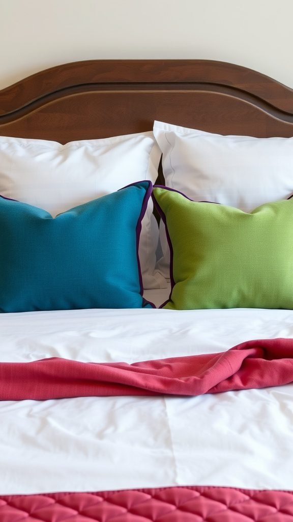 Colorful accent pillows on a neatly made bed