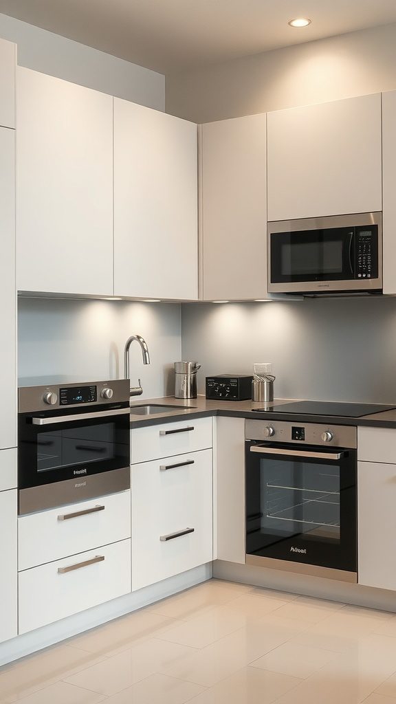 A modern kitchen featuring hidden appliances integrated into cabinetry.