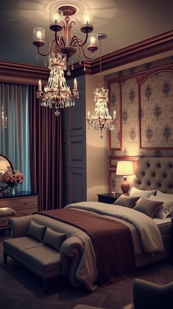 Luxurious bedroom interior featuring elegant lighting fixtures