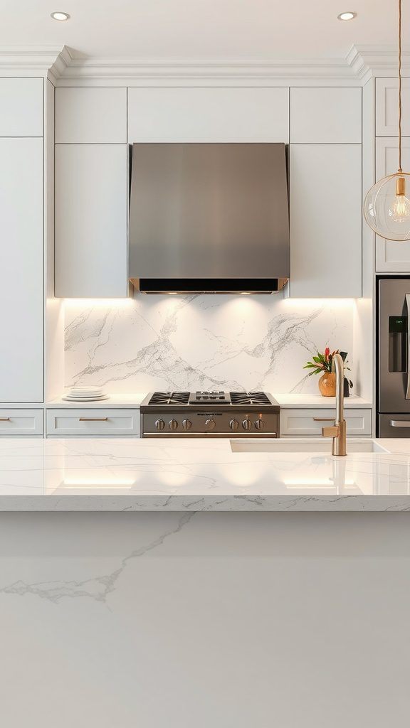 Modern kitchen featuring marble countertops with a sleek design.