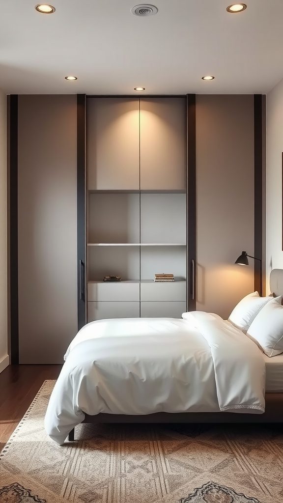 A cozy bedroom featuring a bed and sliding closet doors.