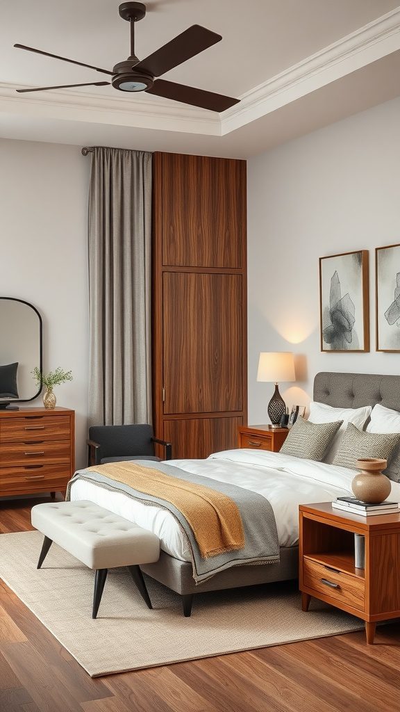 Luxurious bedroom interior with sophisticated wood finishes